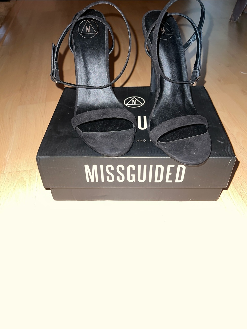 Missguided Black Suede Strappy Ankle Strap Heels